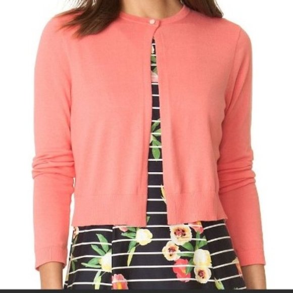 Chaps Coral Cropped Long Sleeve Cardigan-XS - Picture 1 of 6